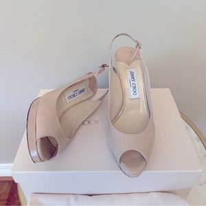 Jimmy Choo nude sling back pumps, size 7.5, 3inch heel